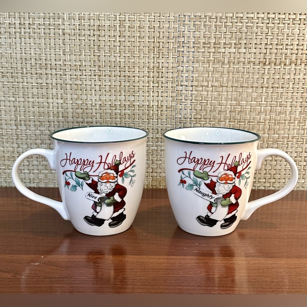 🎄Pfaltzgraff Winterberry Set of 2 XL Porcelain Naughty & Nice Mugs 20 Ounces